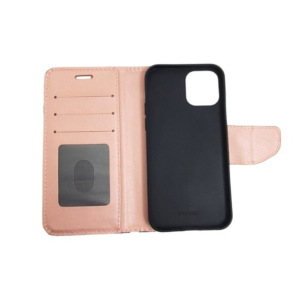 Roses Wallet Magnetic IPhone 12 / 12 pro Case Black White Pink - Picture 2 of 5